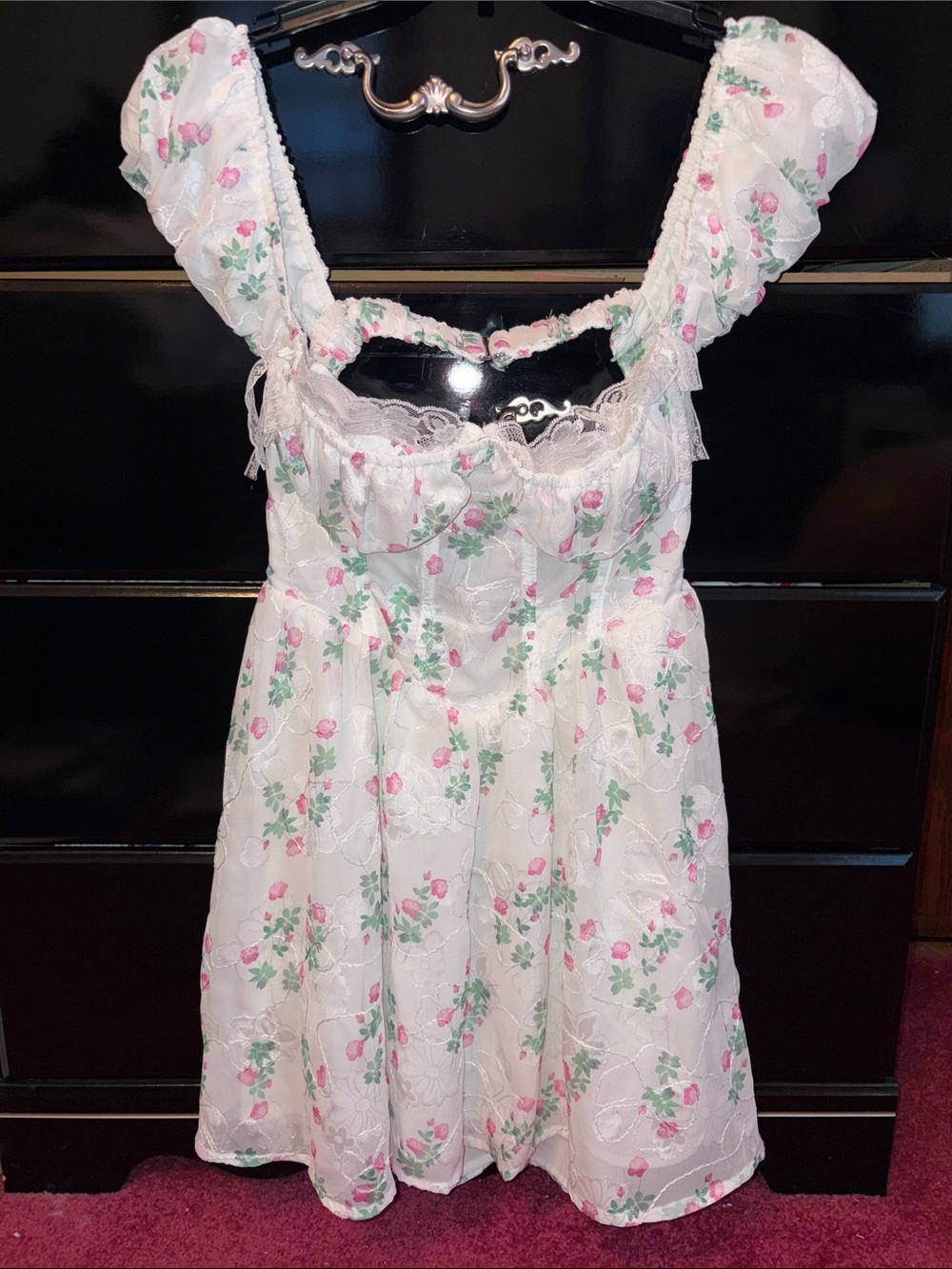 For Love & Lemons White Mini Dress with Pink and Green Floral Print